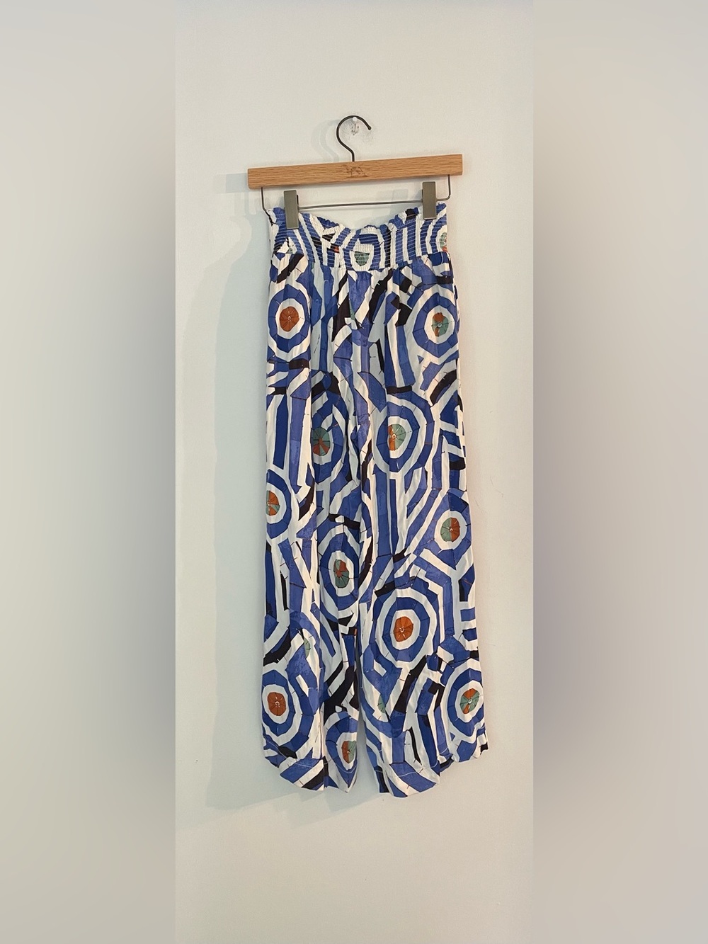 Anthropologie Blue & White Geo-Print Wide Leg Pants - Picture 8 of 8